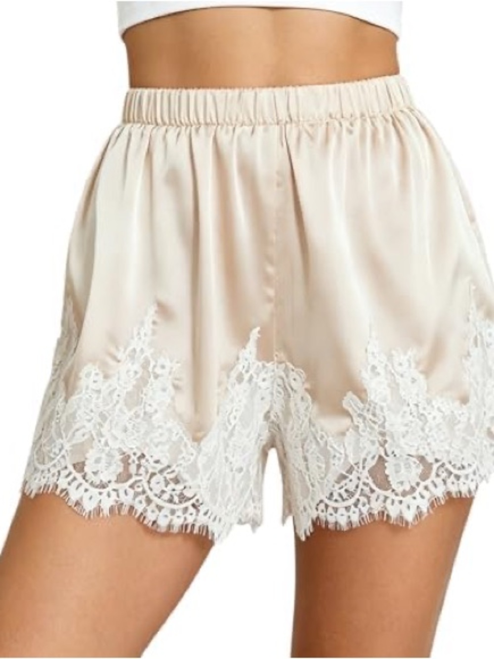 Silk Lace-Trim Sleep Shorts - Cream size M NWOT